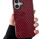 Compatible with iPhone 16 Plus Case, Fashion Cute Polka Dot Pattern Aesthetic Design for Women, Soft TPU and Hard Back Shockproof Phone Case for iPhone 16 Plus 6.7 inch, Wine Red