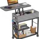 Colima Lift Top End Table with Charging Station and Wheels, Sofa Side Table with USB Port & AC Outlets, Movable Bedside Nightstand with Side Bag for Office Living Room Bedroom(Gray) (Grey)