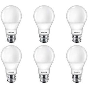 Philips 479428 LED Dimmable A19 Light Bulbs: 450 lm.s, 2700-Kelvin, 5.5 (40W Equivalent), E26 Medium Screw Base, Warm Glow, White.      (Pack of 6)