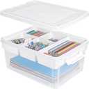 Creahaus 17 Quart Plastic Storage Box with Removable Tray Durable Craft Organizers and Storage Stackable Storage Container for Organizing Bead, Art, Sewing, Playdoh (Clear) (Clear/White latch)