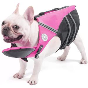 Petglad French Bulldog Life Jacket, Life Vest with Chin Float Rescue Handle for Corgi Pug, Adjustable High Visibility Flotation Swim Vest for Swimming Boating (Pink, Chest Girth 16.5"-29.5")