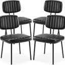 Sweetcrispy Dining Chairs Set of 4, Upholstered Mid Century Modern Kitchen Dining Room Accent Chairs with Faux Leather Cushion Seat & Metal Legs for Kitchen, Living Room - Black
