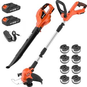 MAXLANDER 20V 10'' Cordless Weed Wacker/Edger and Leaf Blower Combo Kit. 8 Pcs Replacement Spools, 2 x 2.0Ah Batteries & Charger Included