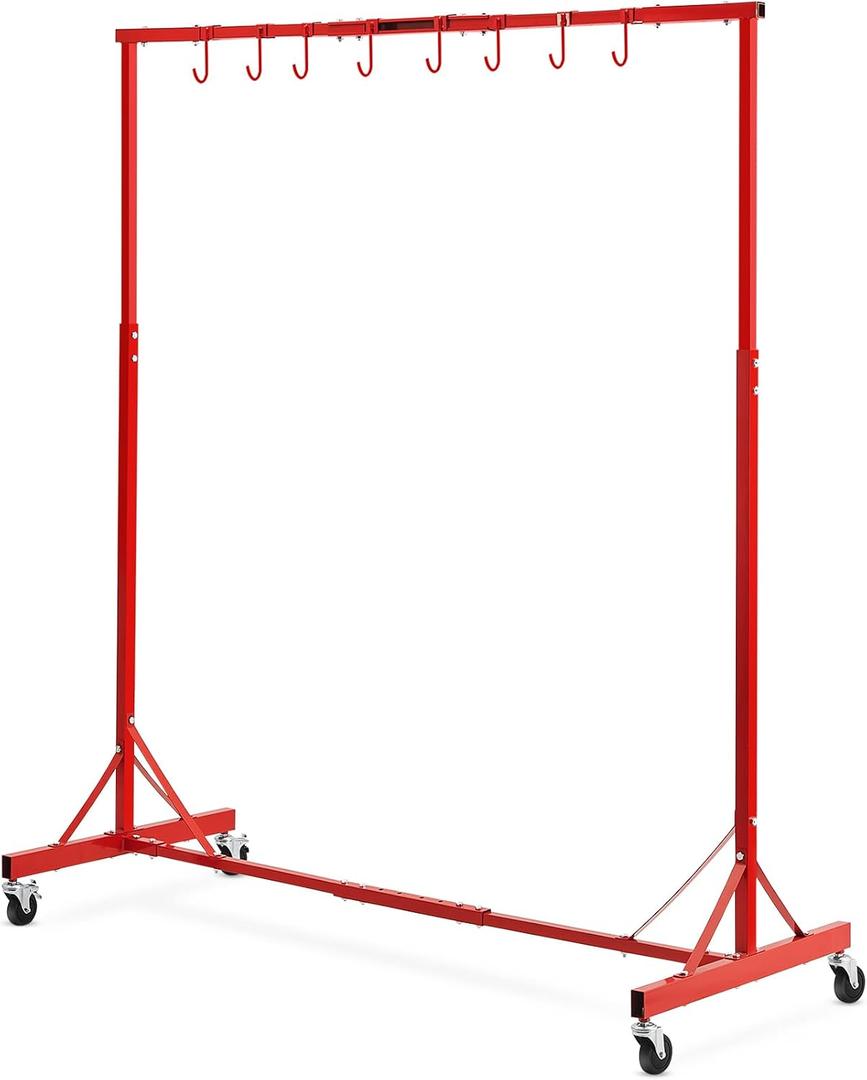 VEVOR Painting Rack, 5 ft-7 ft Adjustable Height, 66 lbs Capacity Automotive Paint Stand, 8 Hooks Drying Rack With 4 Swiveling Wheels, Auto Body Stand for Repair Shops & Garage