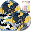 Batman Happy Birthday Party Plates & Napkins - 9" Plates for Lunch Serves 16 - Set Plus 24 Birthday Candles