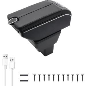 YJYWZH 7-Port USB Car Armrest Box for Nissan Versa 2020-2024, Carbon Fiber Leather Organizer with Cup Holder & Wireless Charging, Center Console Accessories (Black Thread)