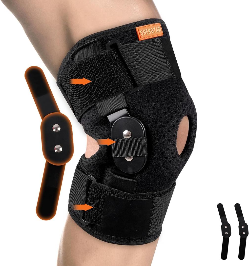 Hinged Knee Brace, Adjustable Knee Support Wrap for Men&Women, Pain Relief Swelling and Inflammation, Patellar Tendon Support Sleeve for Helping Relieve Strains, Sprains, ACL and MCL Injuries (Medium, BLACK)