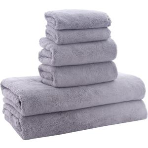 MOONQUEEN Ultra Soft Towel Set - Quick Drying - 2 Bath Towels 2 Hand Towels 2 Washcloths - Microfiber Coral Velvet Highly Absorbent Towel for Fitness, Bathroom, Sports, Yoga, Travel-Grey 6 Pcs