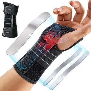 Rakiie Carpal Tunnel Wrist Brace Right Hand, Adjustable Night Wrist Support with 3 Metal Splints, Hand Brace for Men Women No Pressure on Thumb, Splint Stabilizer for Work, Arthritis, Gray Large