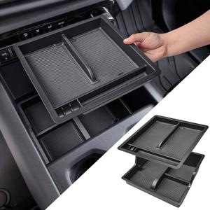 2PCS Center Console Organizer Compatible with 2024 2025 2026 Chevy Silverado EV Accessories Work Truck (WT), 3-Tier Middle Console Insert Sliding Upper Tray & Secondary Compartment (NOT For RST/LT)