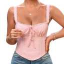 KUTUMAI Lace Corset Top Y2K Cute Square Neck Bustier Going Out Tank Crop Tops for Women Trendy Summer Pink XS