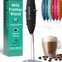Milk Frother Wand & Electric Stirrer with Stand - Turbo Coffee & Milk Frother Handheld - Hand Held Coffee Mixer Wand & Cold Foam Maker for Frothy Cappuccinos, Lattes & Drink Mixes at Home (Black)