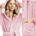 NY Threads Premium Womens Robe with Hood, Plush Fleece Long Bath Robe for Women, Fluffy Soft Women's Bathrobe (Pink, L)