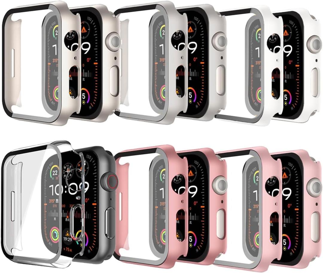2 x 6 Pack Case Tempered Glass Screen Protector for Apple Watch Cover Series 10 9 8 7 6 5 4 3 2 1 SE Ultra 38mm 40mm 41mm 42mm 44mm 45mm 46mm 49mm, Thin Scratch Resistant Full Protective Hard PC Bumper (Pink/Rose Gold/Starlight/Silver/White/Clear)