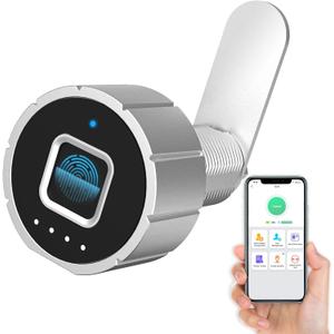 Pothunder Smart Cabinet Lock, 1 1/8" (30mm) Long Cabinet Cam Lock with Fingerprint Bluetooth APP, Digital Keyless Biometric Child Safety Lock for Drawer Cabinets Storage Mailbox