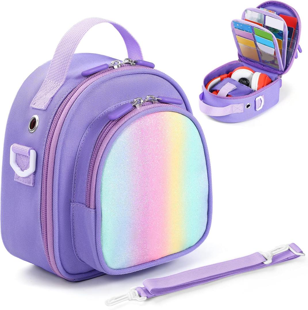 Carrying Case Compatible with Yoto Mini 2024 Edition Kids Audio Music Player & Headphone, Travel Storage Bag for Audiobook Cards Radio (Up to 30 Cards) with Adjustable Strap, Purple(Bag Only)