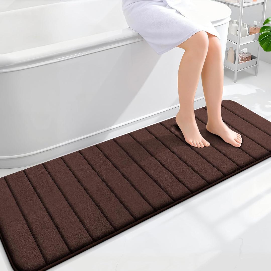 OLANLY Memory Foam Long Bathroom Rugs Runner 59x20, Super Soft Absorbent Bath Mat, Quick Dry, Machine Washable Shower Floor Rugs, Bathmat Carpet, Bathroom Home Decor Accessories, Brown