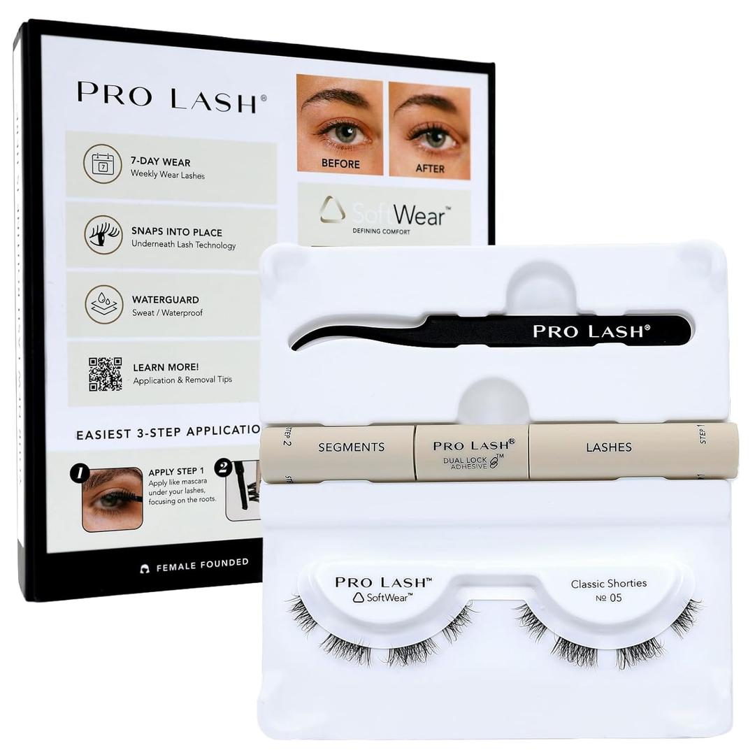 Pro Lash SoftWear Mini Lash Clusters Kit - Seamless, Lightweight Lashes - 7-Day Cluster Eyelash Extensions - False Eyelashes Plus Adhesive and Tweezers - Classic Shorties No. 05 Black