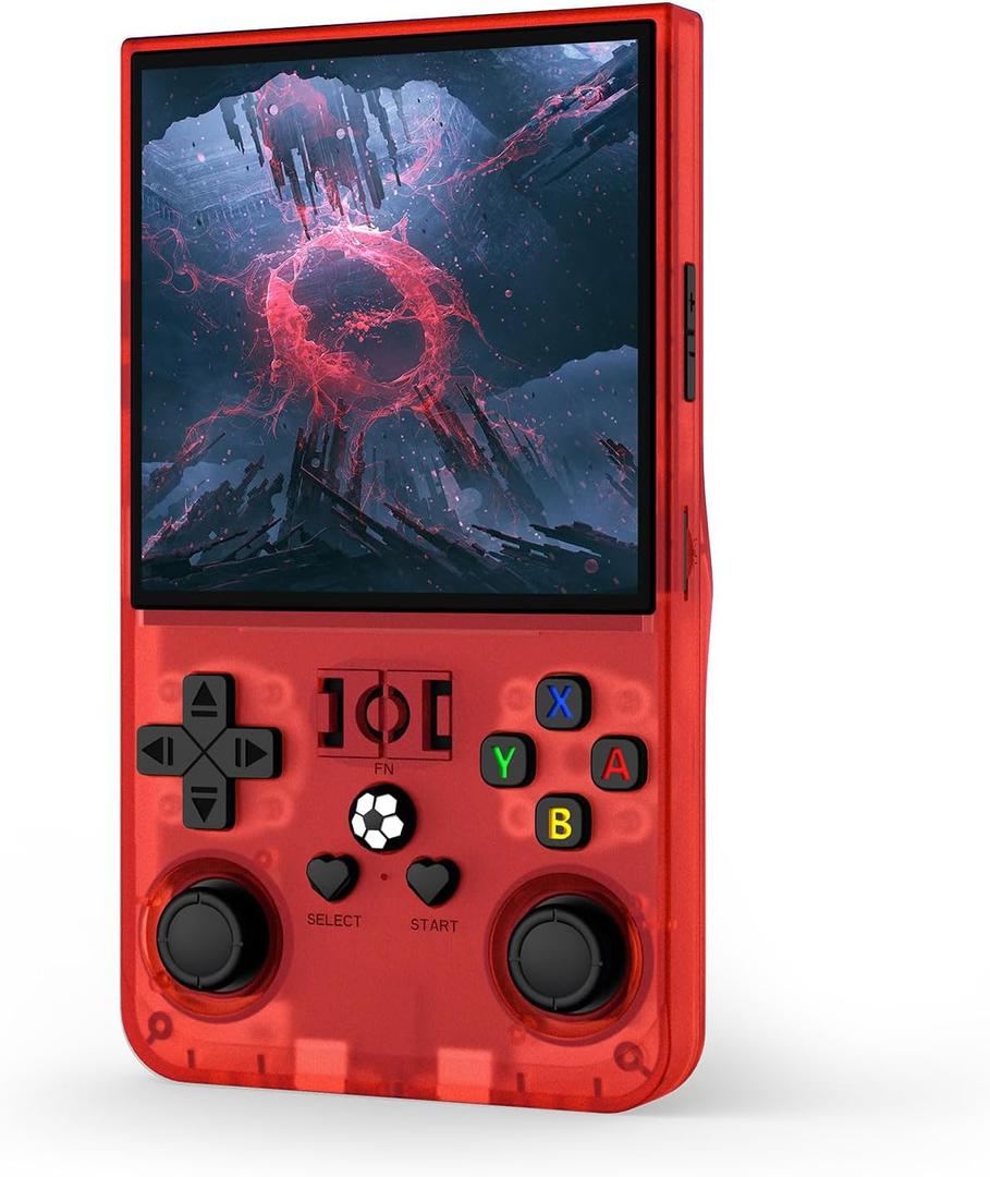 R36MAX Retro Handheld Game Console, 4.0 Inch IPS Screen, 64GB Memory, Portable Arcade Video Gaming Console Gift for Adults, Maple Leaf red