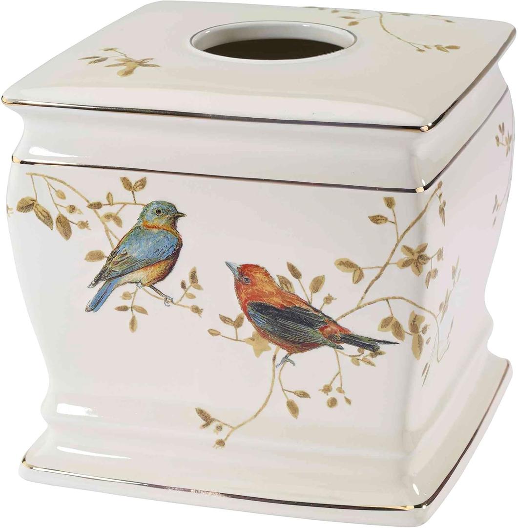 Avanti Linens - Tissue Box Cover, Decorative Countertop Accessories, Nature Inspired Home Decor (Gilded Birds Collection)