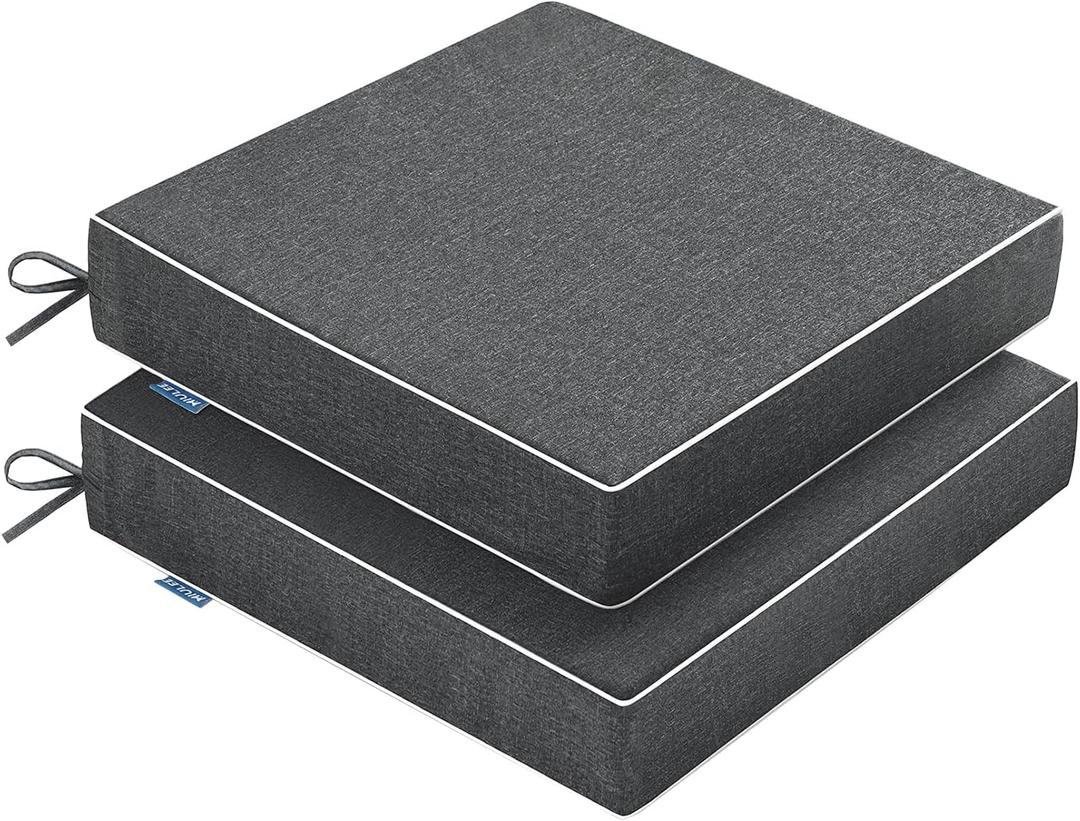 MIULEE Dark Grey Outdoor Chair Cushions Set of 2, 18.5x16x3 Inch Waterproof Patio Seat Cushions for Outdoor Furniture Couch Sofa, 3 Year Color Fastness High Density Foam with Adjustable Ties