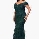 Xscape Women's Xscape Women's Soutache Lace V-Neck Off the Shoulder Floor Length Dress (Green), 10 Petite, Hunter Green