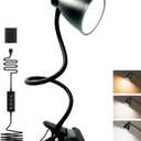 BOHON Desk Lamp 5 Color Modes 10 Brightness Dimmer Reading Light 10W 38 LED Clamp Lamp with Auto Off Timer 360 Flexible Neck Clip on Light for Bed Bedside, AC Adapter Include