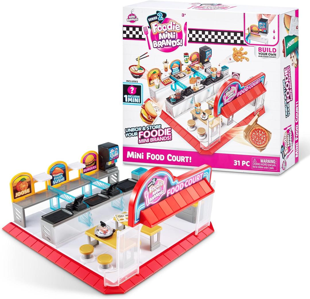 Mini Brands Foodie Series 2 Food Court Playset with 1 Exclusive Mini by ZURU - Includes Real Mini Fast Food Brands Collectibles, Food Court Playset for Role Play and Displaying Collection