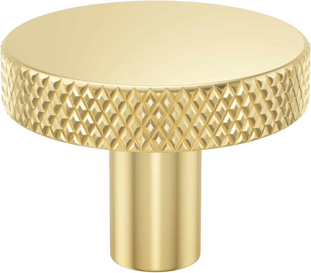 homdiy 10Pack Gold Cabinet Knobs Round Knurled Brushed Brass Dresser Knobs Solid Metal Brass Kitchen Hardware for Drawer Desk Cupboard (Matte Gold)