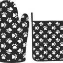 Dog and Cat Paw Print Oven Mitts and Pot Holders Heat Resistant Oven Mitts Safe for Baking Cooking BBQ