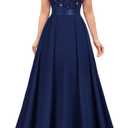 Miusol Women's Elegant V-Neck Cap Sleeve Sequined Floral Lace Formal Party Maxi Dress (Large)