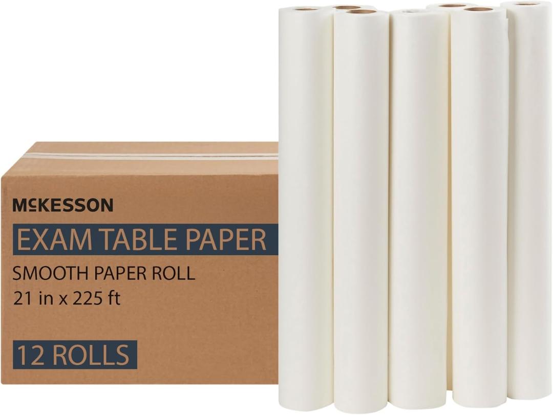 McKesson Medical Exam Table Paper [12 Rolls]  Bed Table Sheet Cover Ideal for Diaper Changing, Waxing, Nursing, Chiropractor, Patternmaking, Tracing - Smooth Paper Roll - White, 21 in x 225 ft