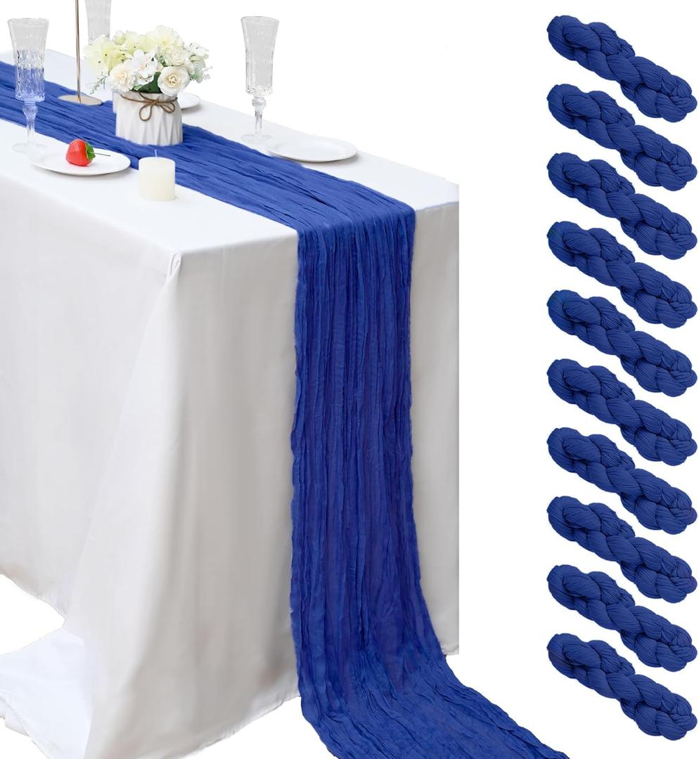 10 Pcs Royal Blue Cheesecloth Table Runner 10FT Boho Gauze Table Runner Romantic Cheese Cloth Table Runners Rustic Sheer Runner for Wedding Engagement Bridal Baby Shower Birthday Party Table Dcor