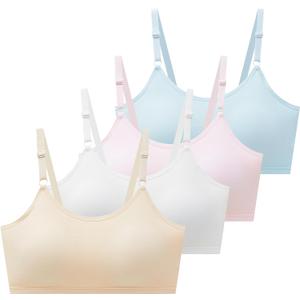 SALIA GIRL Sport Cami Bras Cotton for Teens Girls Training Bras 10-16 with Adjustable Straps Fixed Pads (White/Pink/Blue/Skin)