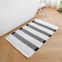 Waffle Bath Mat, Boho Bathroom Rugs Non Slip Washable Absorbent Checkered Bathroom Mat Quick Dry Farmhouse Bathroom Decor for Shower, Tub, Sink, Toilet, Vanity (Black & White, 17" x 24")