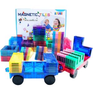 Magnetic Tiles,102PCS Magnetic Building Blocks 3D Clear Construction Playboards, Inspiration, Creativity Beyond Imagination, Educational Magnet Toy Set for Kids with 2 Cars