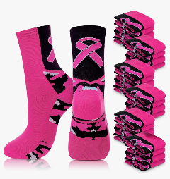 Haysandy 24 Pairs Breast Cancer Awareness Socks Bulk Soft Pink Ribbon Football Socks for Women Softball Volleyball Sport