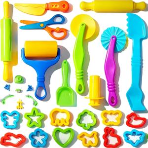 Dough and Clay Play Tools Kit for Kids, Modeling Clay Accessories for Toddlers, Animal Cutters with DIY Rollers & Safety Scissors, Dough Extruder Easy Squeeze for Kids, Ideal Home Play & Baking Set