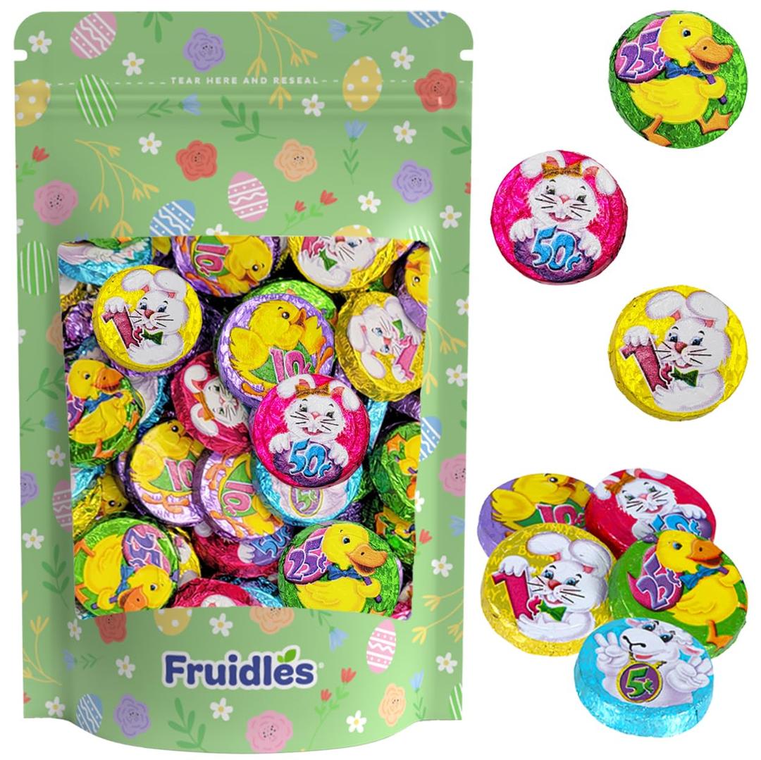 3 x Fruidles Easter Double Crisp Bunny Munny Milk Chocolate, Half-Pound Happy Easter Day Coins, Party Bag Fillers, Individually Wrapped Foils, Kosher Certified Dairy (EXP 10/10/27)