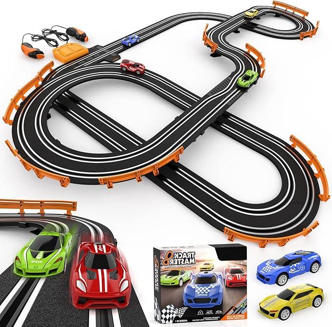 Slot Car Race Track Sets with 4 HighSpeed Racing Car, Battery or Electric Race Car Track for Boys and Kids, Dual Racing Game Lap Counter Circular Overpass Track, Gifts Toys for Boys Kids Age 6 7 812