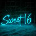 16.8 Inch Sweet 16 Neon Sign, USB Powered with Dimmer Switch 16th Birthday Party Sign, Sweet Sixteen Party Supplies, Happy 16th Birthday Decorations for Girls (Ice Blue)