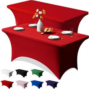 Trlyc 2 Pack 6FT Spandex Table Cloth - 72 x 30 Inch Rectangular Stretch Tablecloth, Wrinkle Resistant Scretch Table Cover for Wedding, Party, Banquet, Picnic, Outdoor Decoration (2Pcs,Red)