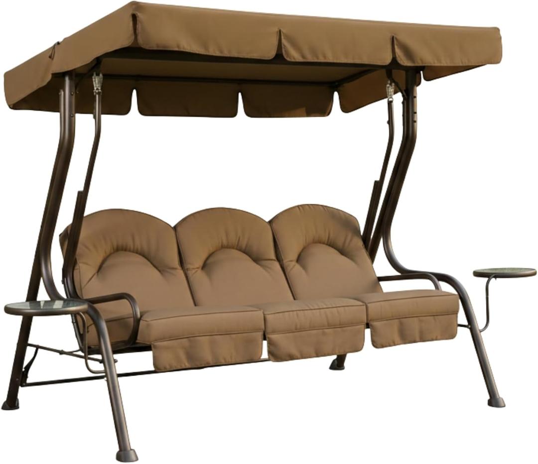 Garden Winds Durable 350 Replacement Canopy Top Compatible with Living Accents 3-Person Deluxe Swing Model 8329948 - Brown