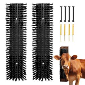 Livestock Scratch Brush With 8 ScrewsAnimal Back Scratching Brush for Cow,Cattle,Sheep, Horses,PigsMassage Grooming Tool (Black, 2pcs)