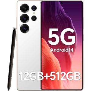 Unlocked Phones P25 Ultra Build-in Pen, Snapdragon 888, 5G Dual SIM Dual Standby, 6.9" Screen Android 14 Mobile Phone, 12GB+512GB Smartphone, 6800mAh Battery, 48MP+108MP Camera Phone, Face ID Silver