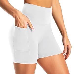 GROTEEN 5" Biker Shorts with Pockets for Women – High Waisted Super Soft Black Workout Yoga Shorts Leggings