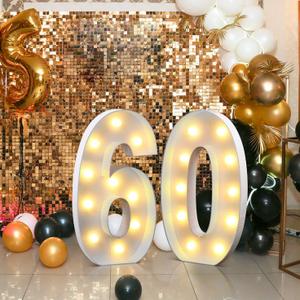 Marquee Numbers 3 Feet Tall Large Light Up Numbers 60th Birthday Decorations Women Men Big Yellow Light Outdoor Anniversary Decorations Balloon Arch Kit Party Backdrop 60