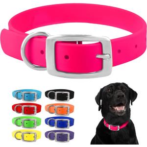 Regal Dog Products Medium Pink Dog Collar with Heavy Duty Double Buckle & D Ring | Vinyl Coated, Custom Fit, Adjustable Biothane Dog Collar | Chew Resistant Waterproof Collar for Dogs