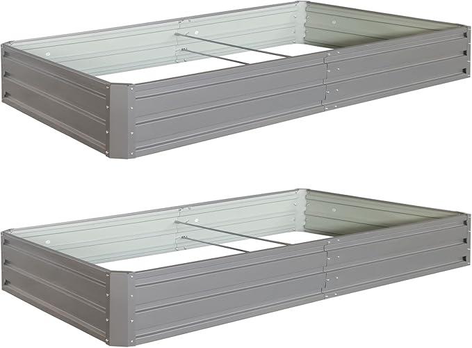 8X4X1 FT (2 Pack) Metal Raised Garden Bed,Outdoor Reinforced Planter Box with Oval Structure Design and Open Bottom,Vegetables Beds w/Middle Rods,for Flowers Herbs,Grey
