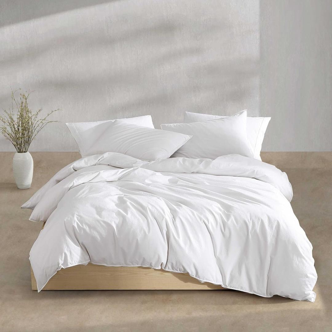 Calvin Klein - King Comforter Set, Modern Cotton Washed Percale Bedding with Matching Shams, Oeko-Tex Certified (Washed Percale White, King)
